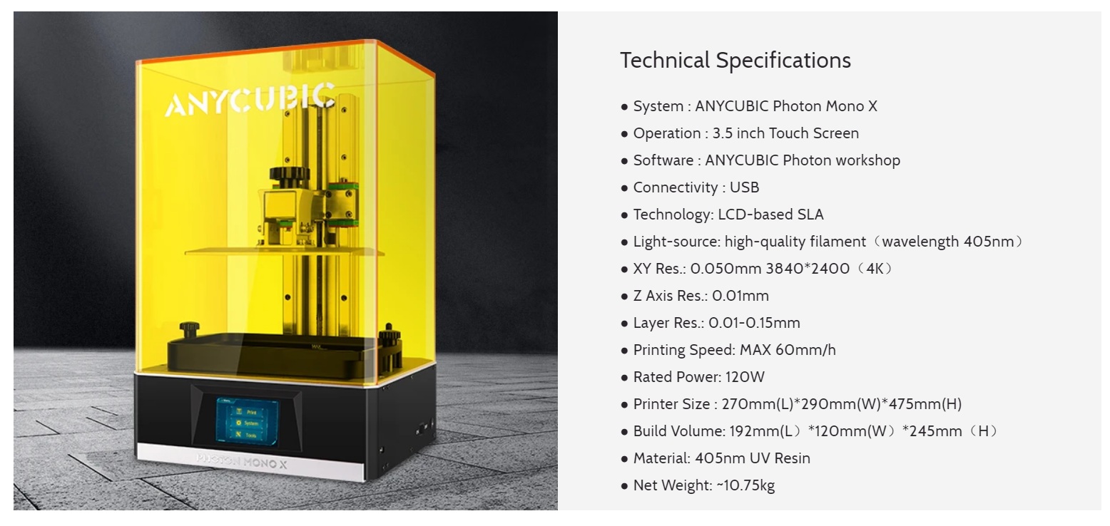 Anycubic Photon Mono X Resin 3D-Druckerspezifikationen