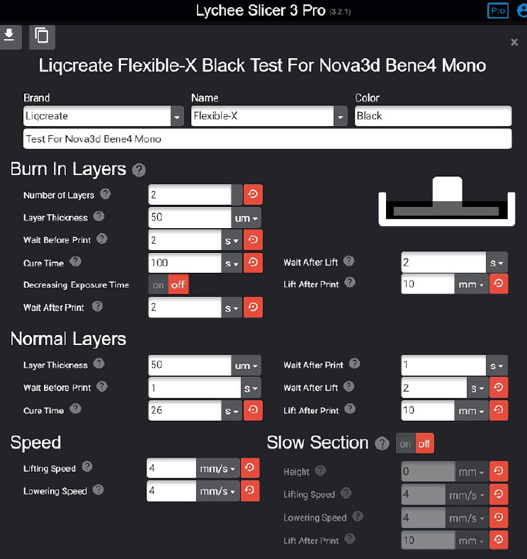 Nova3D bene4 mono flexible Harzeinstellungen