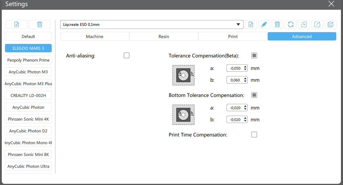 chitubox advanced tolerance compensation liqcreate accuracy